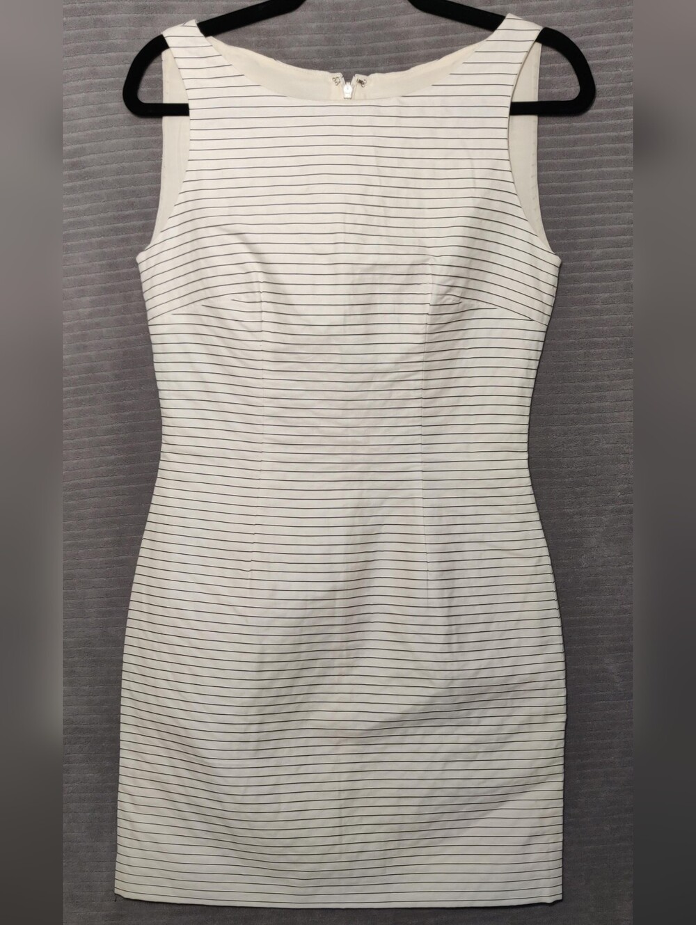 Carolina Herrera White Mini Dress with Thin Navy Stripes